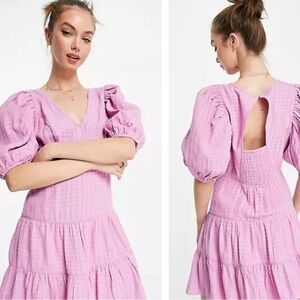 NWT French Connection Puff Sleeve MIDI Dress in light Purple